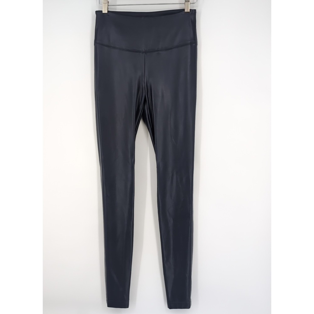 White House Black Market Navy Faux Leather Leggings High Rise 4L Long Blue